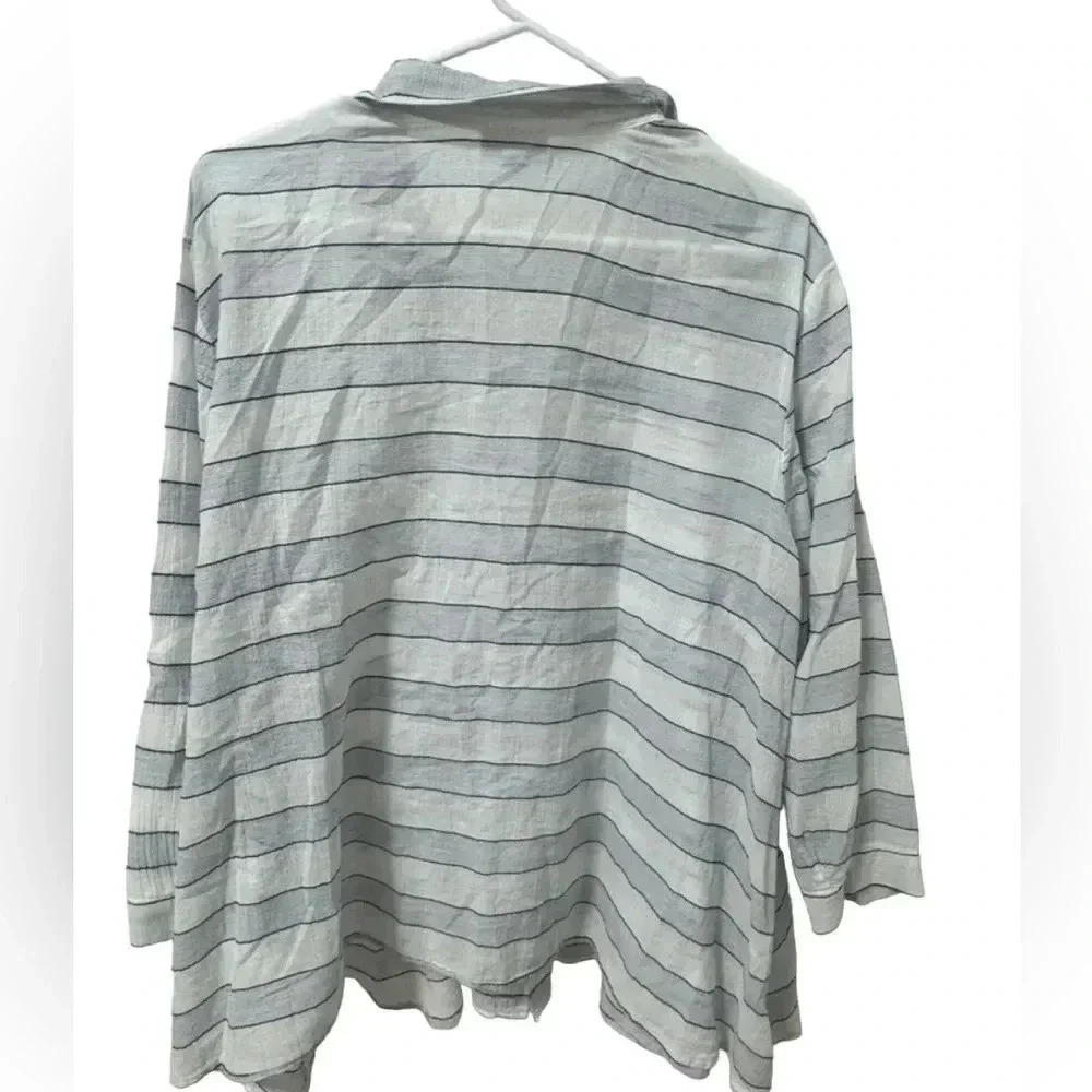 J.Jill striped crinkle textured cotton striped relaxed button down shirt size XL - Picture 3 of 5